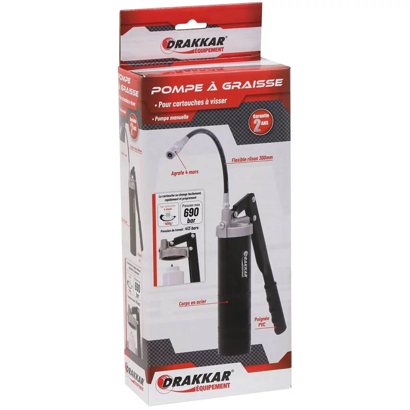 Pompe à graisse manuelle pour cartouche à visser DRAKKAR Pompe à graisse manuelle pour cartouche à visser DRAKKAR