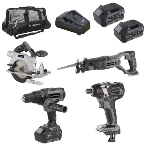 Pack perceuse, scie sabre, visseuse à choc, scie circulaire SCHNEIDER