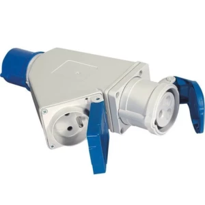 Adaptateur fiche mâle CE17 avec 2 prises femelles à clapet Adaptateur fiche mâle CE17 avec 2 prises femelles à clapet