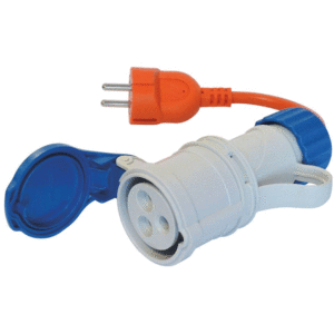 Adaptateur fiche mâle 2P+T avec prise femelle à clapet CE17 230V Adaptateur fiche mâle 2P+T avec prise femelle à clapet CE17 230V