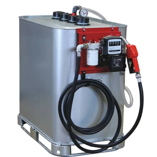 Cuve à fuel galvanisée 700L double paroi avec station à gasoil 230V 60 l/min et pistolet automatique