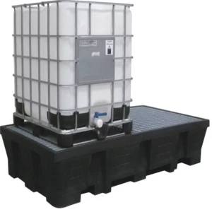 Bac de rétention 1000L PE avec caillebotis acier - format XXL pour 2 IBC